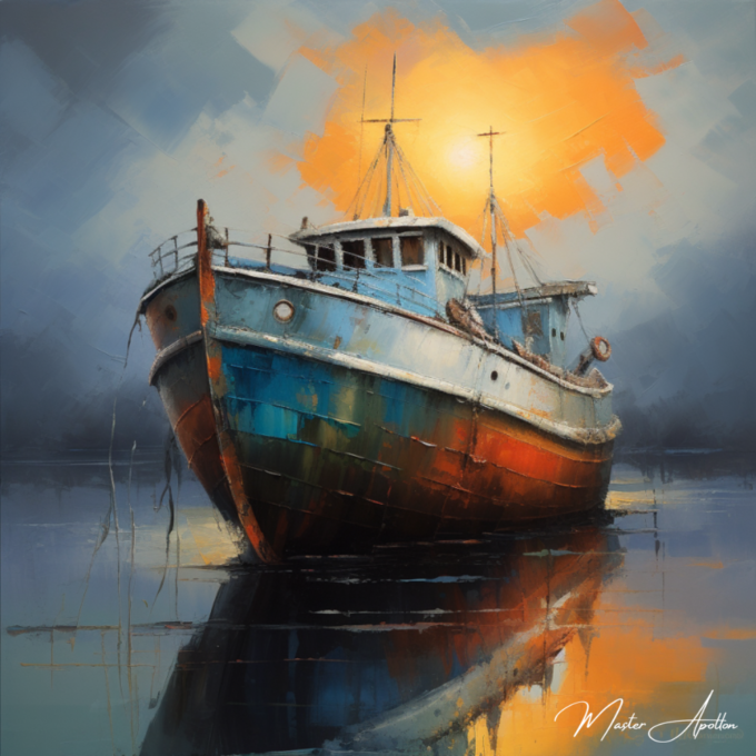 Contemporary fishing boat painting