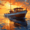 Tableau bateau contemporain sunset - Reproductions de tableaux et peintures haut de gamme