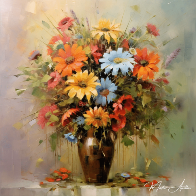 Tableau bouquet de fleurs contemporain artwork - Reproductions de tableaux et peintures haut de gamme