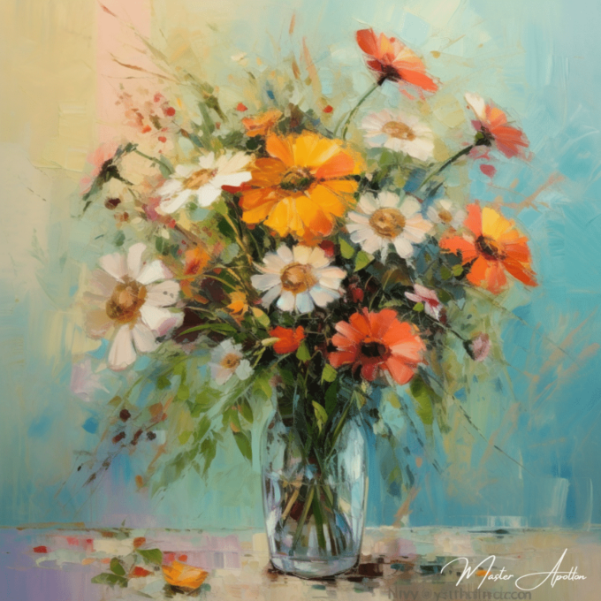 Contemporary oil painting of a bouquet of flowers