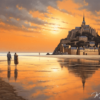 Tableau bretagne contemporain Mont saint michel sunset - Reproductions de tableaux et peintures haut de gamme