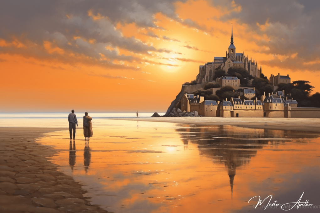 Tableau bretagne contemporain Mont saint michel sunset - Reproductions de tableaux et peintures haut de gamme