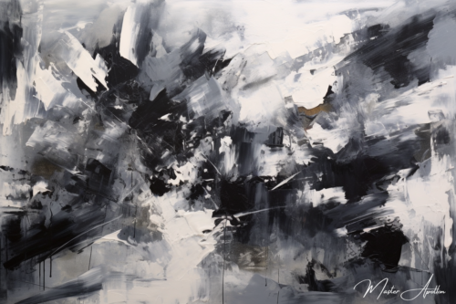 Tableau contemporain abstrait noir et blanc boulot - Reproductions de tableaux et peintures haut de gamme