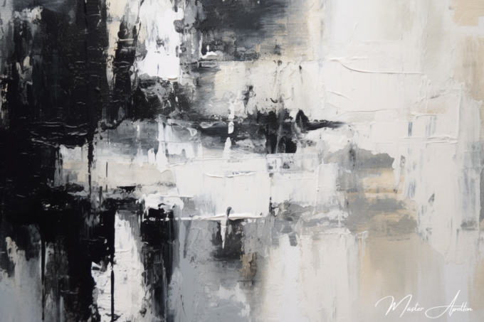 Contemporary abstract black and white calm tableau in darkness