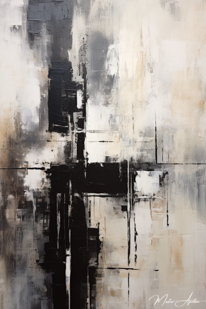 Contemporary abstract black and white horizon painting