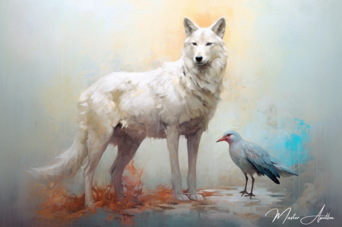 Contemporary painting of white wolf