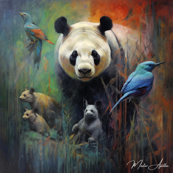 Tableau contemporain animaux Panda - Reproductions de tableaux et peintures haut de gamme