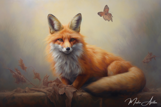 Contemporary painting animals Fox and butterfly