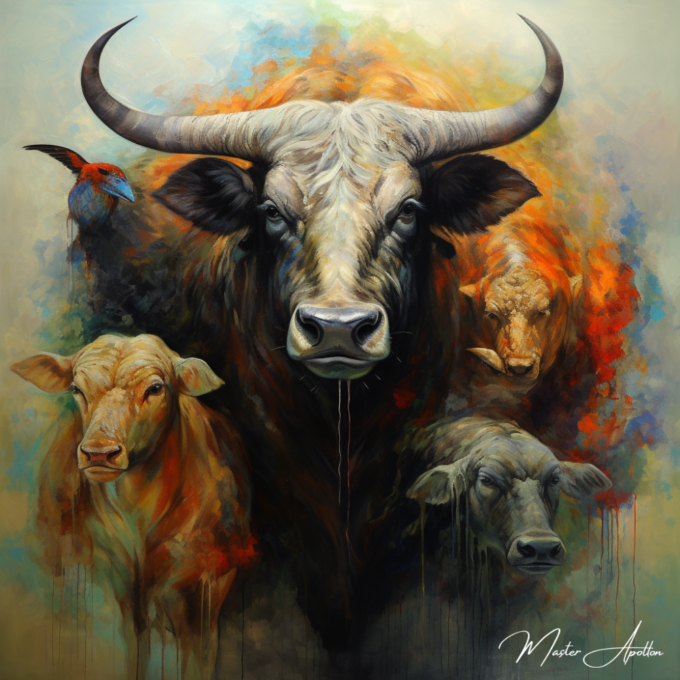 Contemporary painting of animals Bull