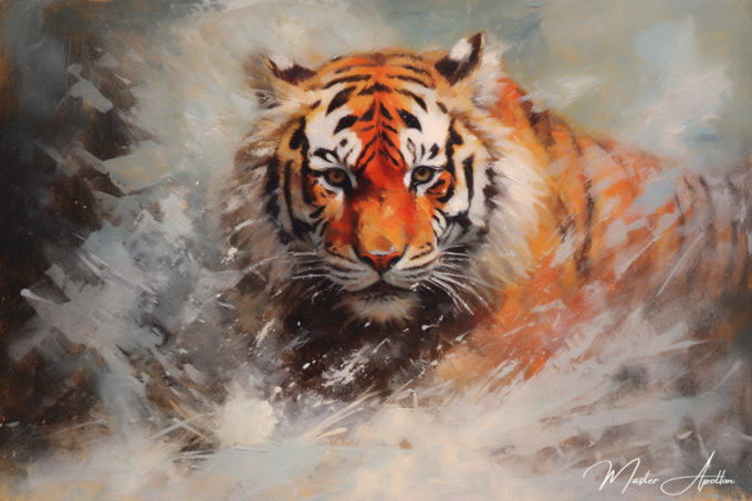 Tableau contemporain animaux Tigre in snow - Reproductions de tableaux et peintures haut de gamme