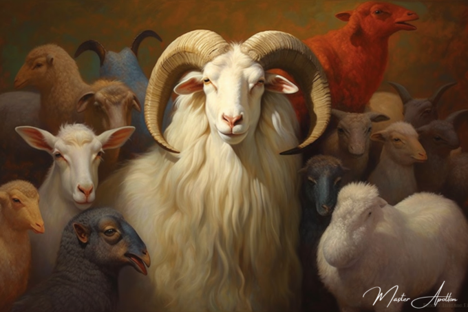 Contemporary painting of a family of goats