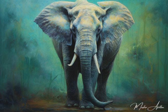 Contemporary painting of alpha elephant animals