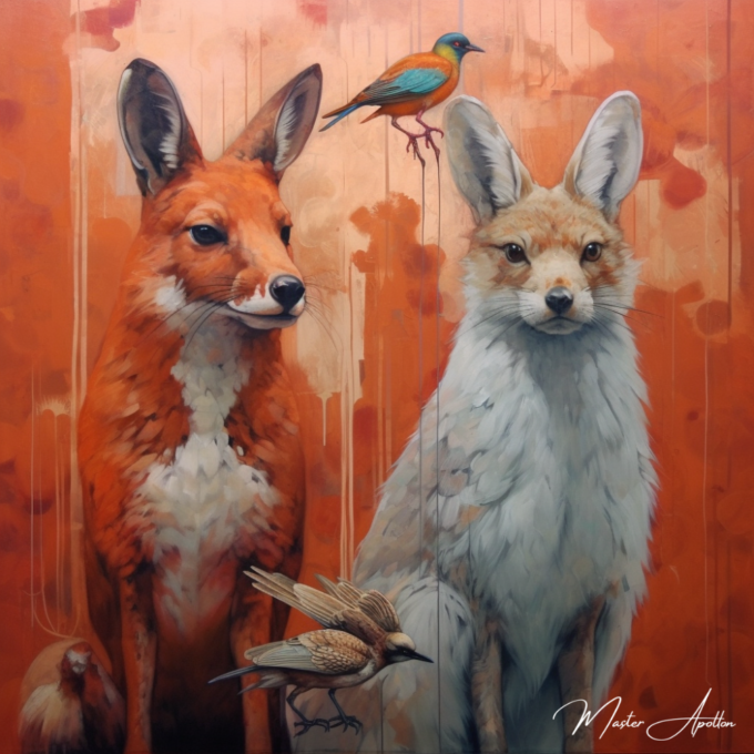 Contemporary painting of kangaroo animals