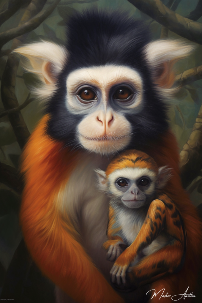 Contemporary painting of a monkey portrait