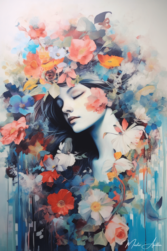 Contemporary painting with blue flowers