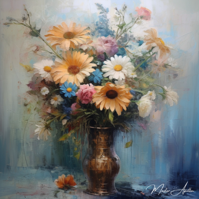 Contemporary painting with antique flowers