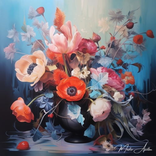 Tableau contemporain avec fleurs vase - Reproductions de tableaux et peintures haut de gamme