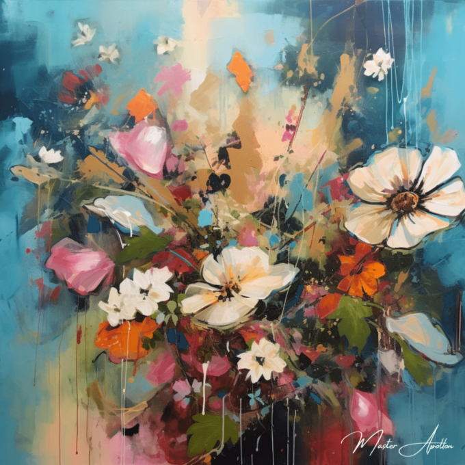 Contemporary painting with vector flowers