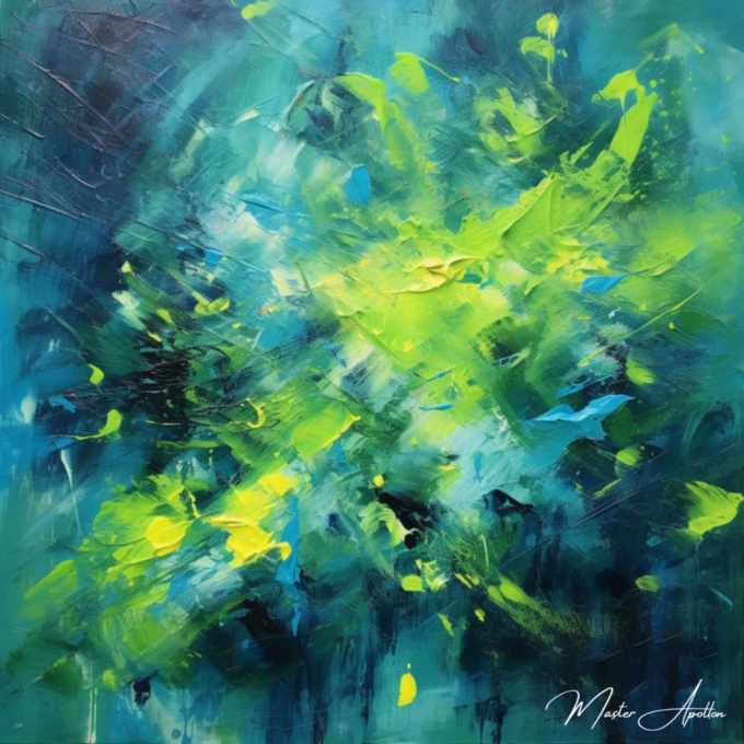 Tableau contemporain bleu vert abstrait - Reproductions de tableaux et peintures haut de gamme