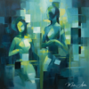 Tableau contemporain bleu vert dance - Reproductions de tableaux et peintures haut de gamme