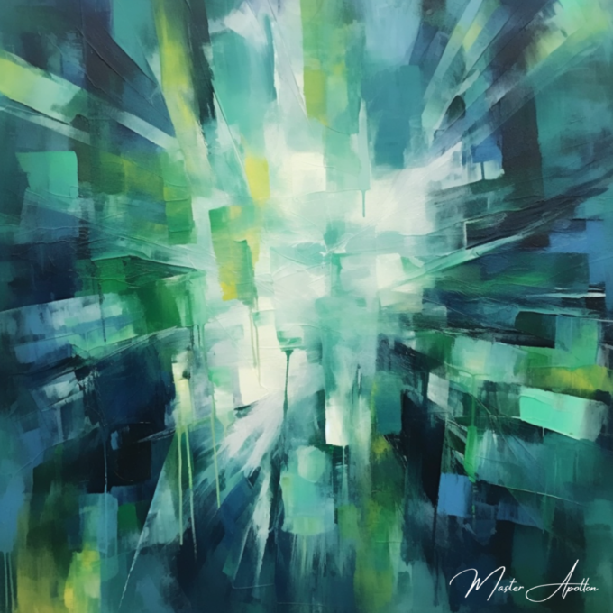 Contemporary blue green space painting