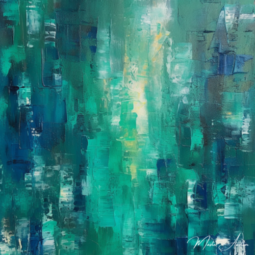 Tableau contemporain bleu vert time - Reproductions de tableaux et peintures haut de gamme