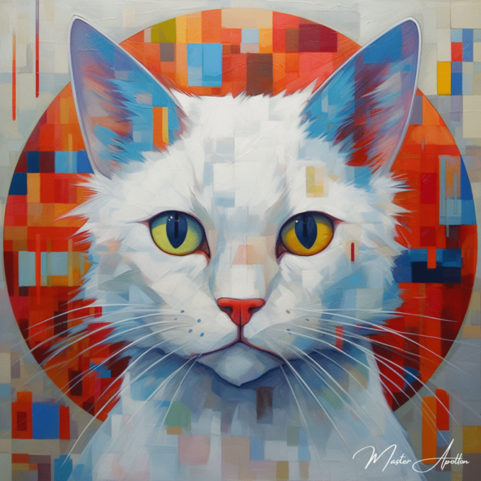 Contemporary painting of a white cat