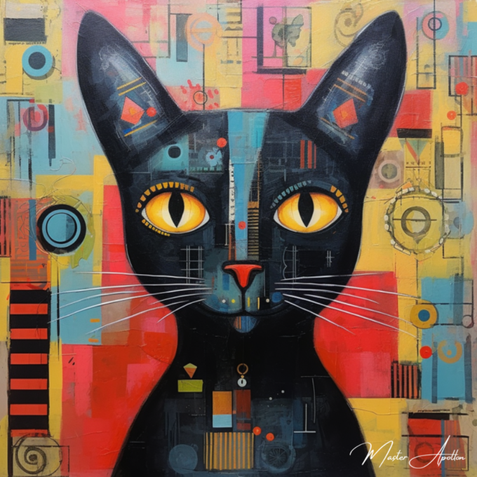 Contemporary painting of a meowing cat