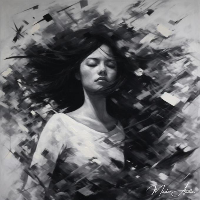 Contemporary black and white painting Mathilde