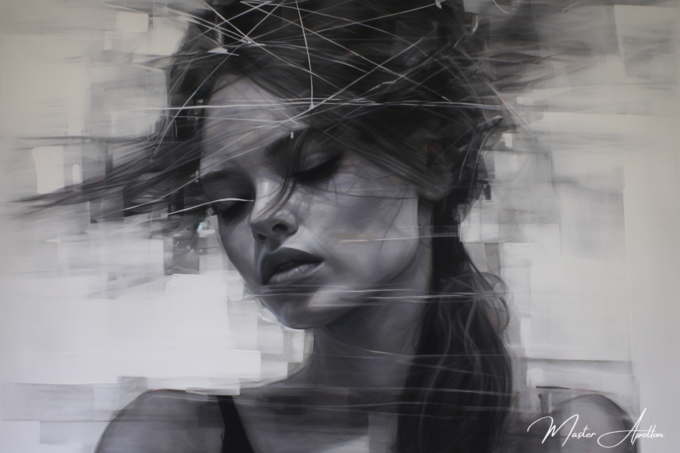 Contemporary black and white painting Severine