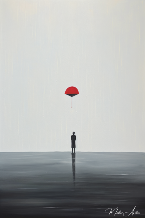 Tableau minimaliste le parapluie volant rouge - Reproductions de tableaux et peintures haut de gamme