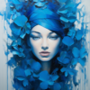 Tableau moderne bleu visage et fleur - Reproductions de tableaux et peintures haut de gamme