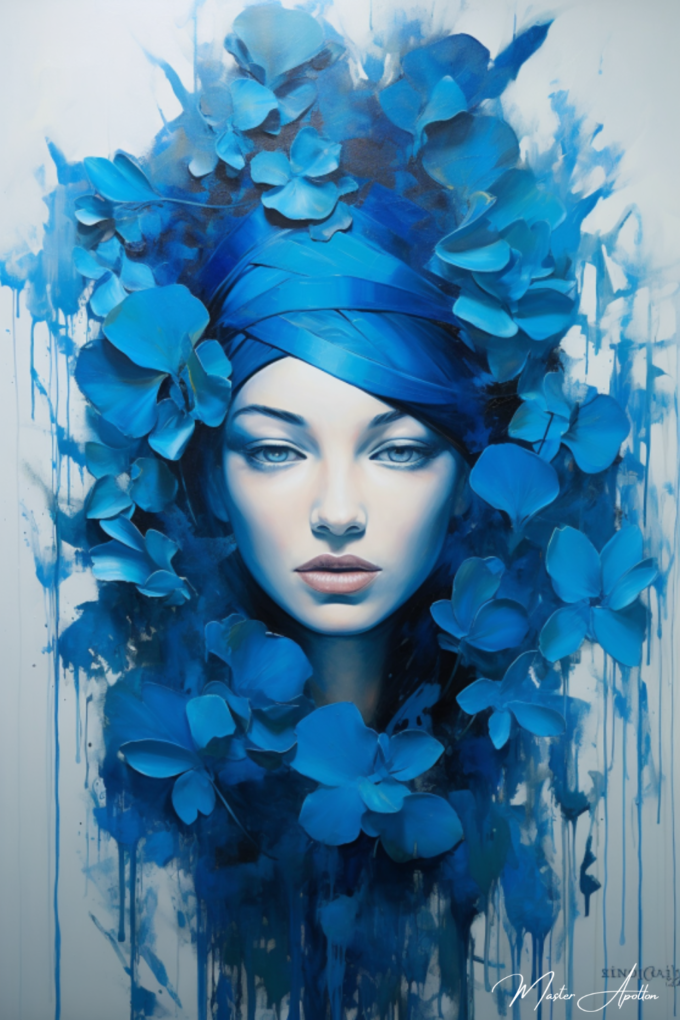 Modern blue face and flower painting