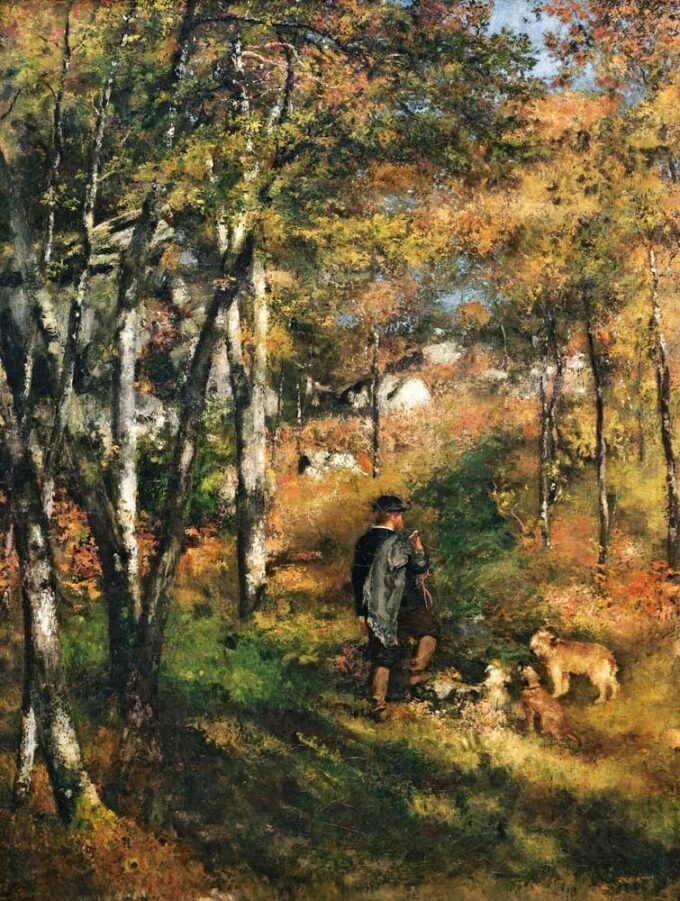 The painter Jules Le Coeur and his dogs in the forest of Fontainebleau - Pierre-Auguste Renoir