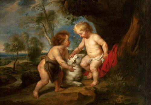 L’Enfant Jésus et saint Jean-Baptise enfant - Peter Paul Rubens - Reproductions de tableaux et peintures haut de gamme