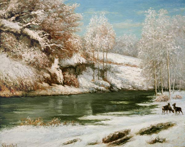 Winter Landscape with Red Deer - Gustave Courbet