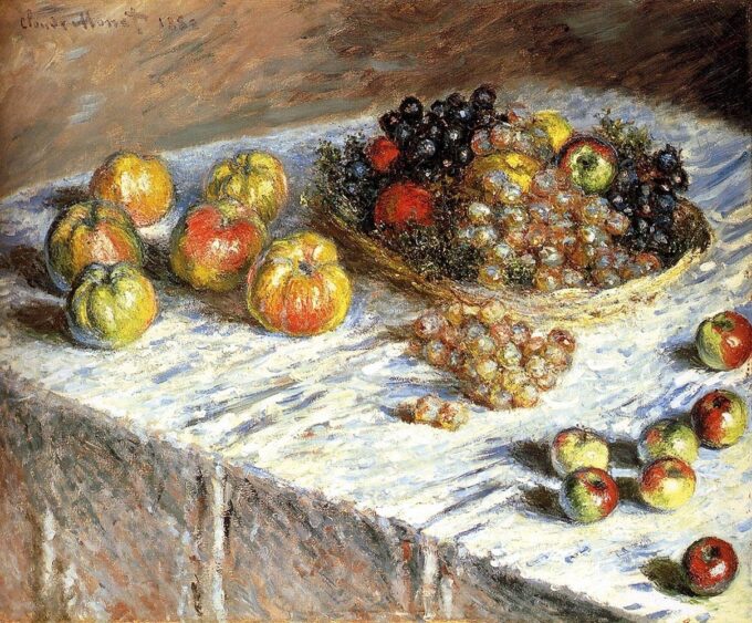 Nature morte avec raisins et pommes - Pierre-Auguste Renoir - Reproductions de tableaux et peintures haut de gamme