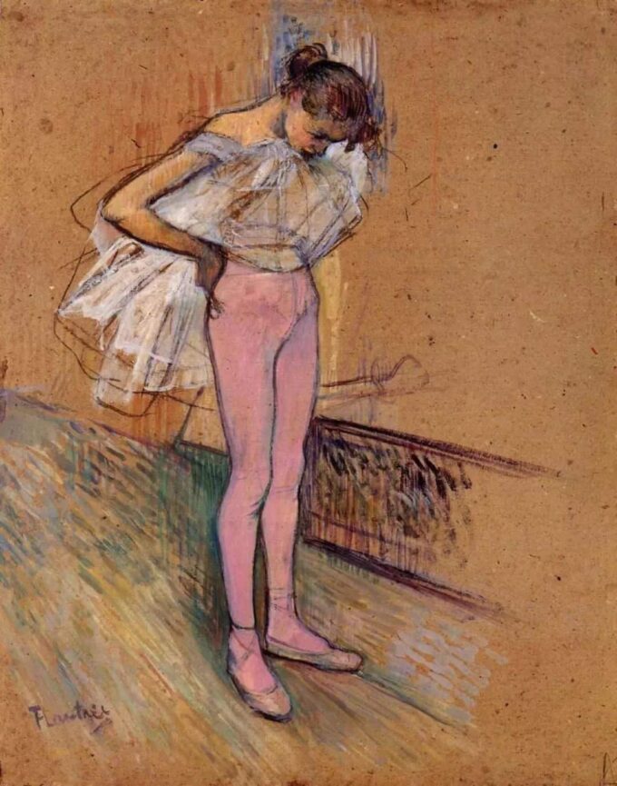 Une danseuse ajustant son justaucorps - Toulouse Lautrec - Reproductions de tableaux et peintures haut de gamme