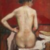 Vue de dos d'un nu féminin assis sur fond rouge - Edvard Munch - Reproductions de tableaux et peintures haut de gamme