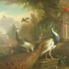 Paon et piaf avec un cardinal rouge dans un paysage classique - Tobias Stranover - Reproductions de tableaux et peintures haut de gamme