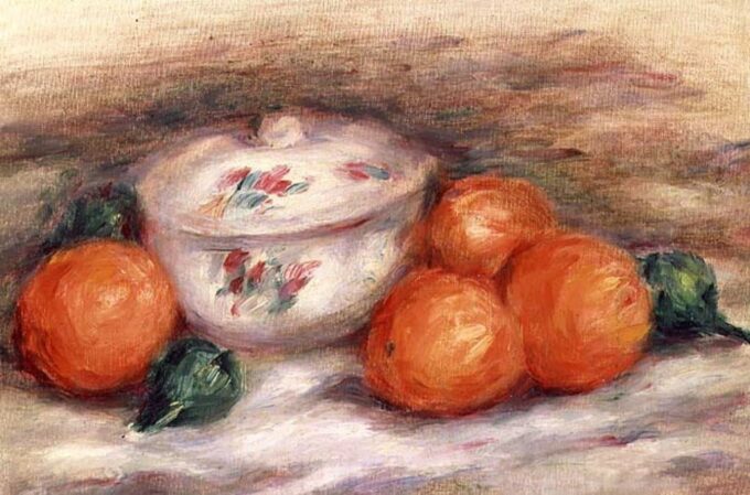 Nature morte avec un plat couvert et des oranges - Pierre-Auguste Renoir - Reproductions de tableaux et peintures haut de gamme