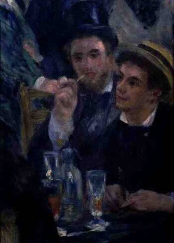 Bal au Moulin de la Galette, détail de deux hommes assis - Pierre-Auguste Renoir - Reproductions de tableaux et peintures haut de gamme