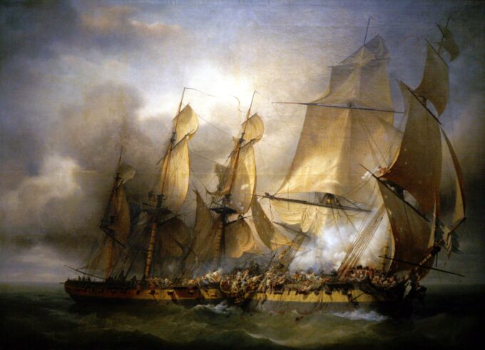 The French corvette Bayonnaise boarding the HMS Ambuscade during the action of December 14, 1798 - Louis Philippe Crepin