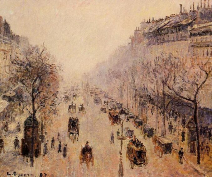 Boulevard Montmartre, Morning, Sunlight and Mist - Camille Pissarro