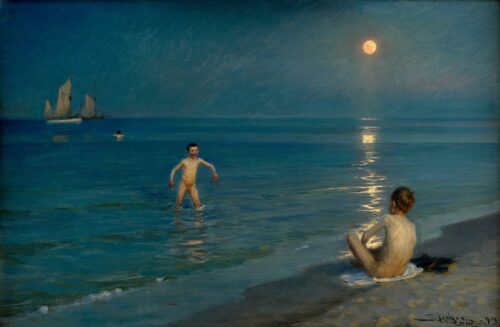 Garçons se baignant à Skagen, soirée d'été - Peder Severin Kroyer - Reproductions de tableaux et peintures haut de gamme