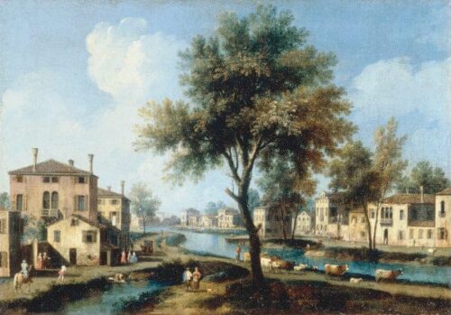 Vue d'un village sur la Brenta - Giovanni Antonio Canal - Reproductions de tableaux et peintures haut de gamme