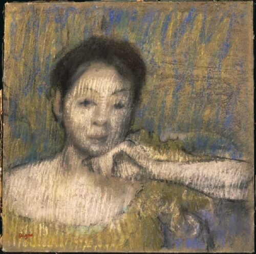 Portrait en demi-longueur d'une femme, la main gauche sur le menton - Edgar Degas - Reproductions de tableaux et peintures haut de gamme