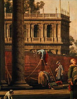 Capriccio of a man climbing a wall (oil on canvas) - Giovanni Antonio Canal