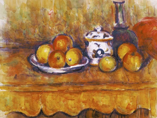 Still Life with Blue Watercolor Bottle and Sugar Box - Paul Cézanne - Oil Painting Reproduction