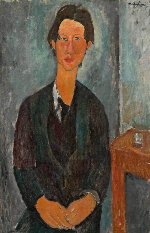 Soutine assis à une table - Amedeo Modigliani - Reproductions de tableaux et peintures haut de gamme